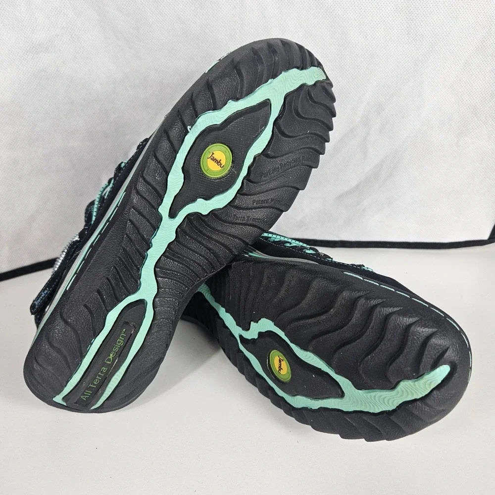 Jambu Bondi All Terra Black Teal Leather Bungee Sandals Womens 7M WJ16BON70